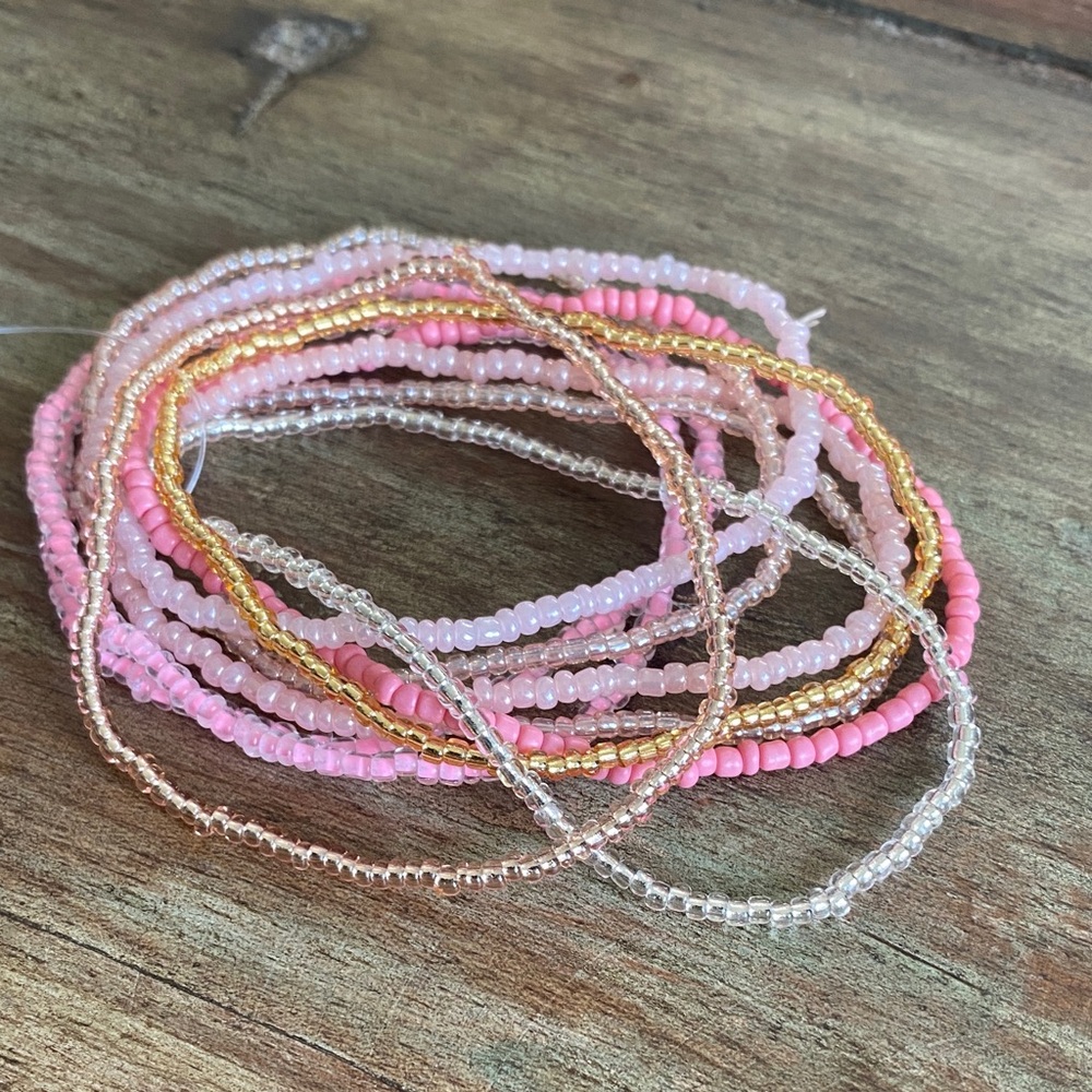 Pink and Gold Beaded Bracelet Set
